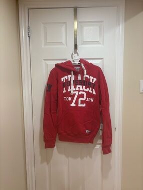 Superdry Red Hoodie with White Number 72 Graphic